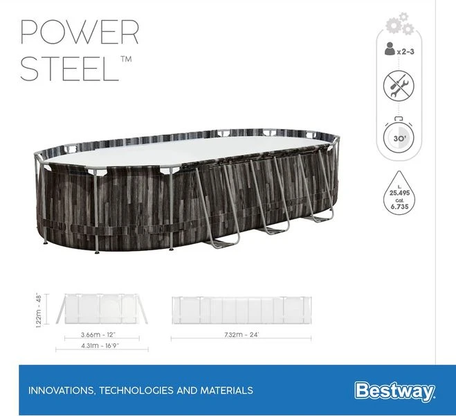 Bestway Power Steel Oval Zwembad - 732 X 366 X 122 Cm - Met Filterpomp En Accessoires - Afbeelding 11